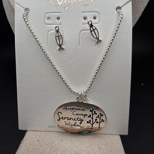 Silver and Gold Pendant Necklace and Earring Set (2147)